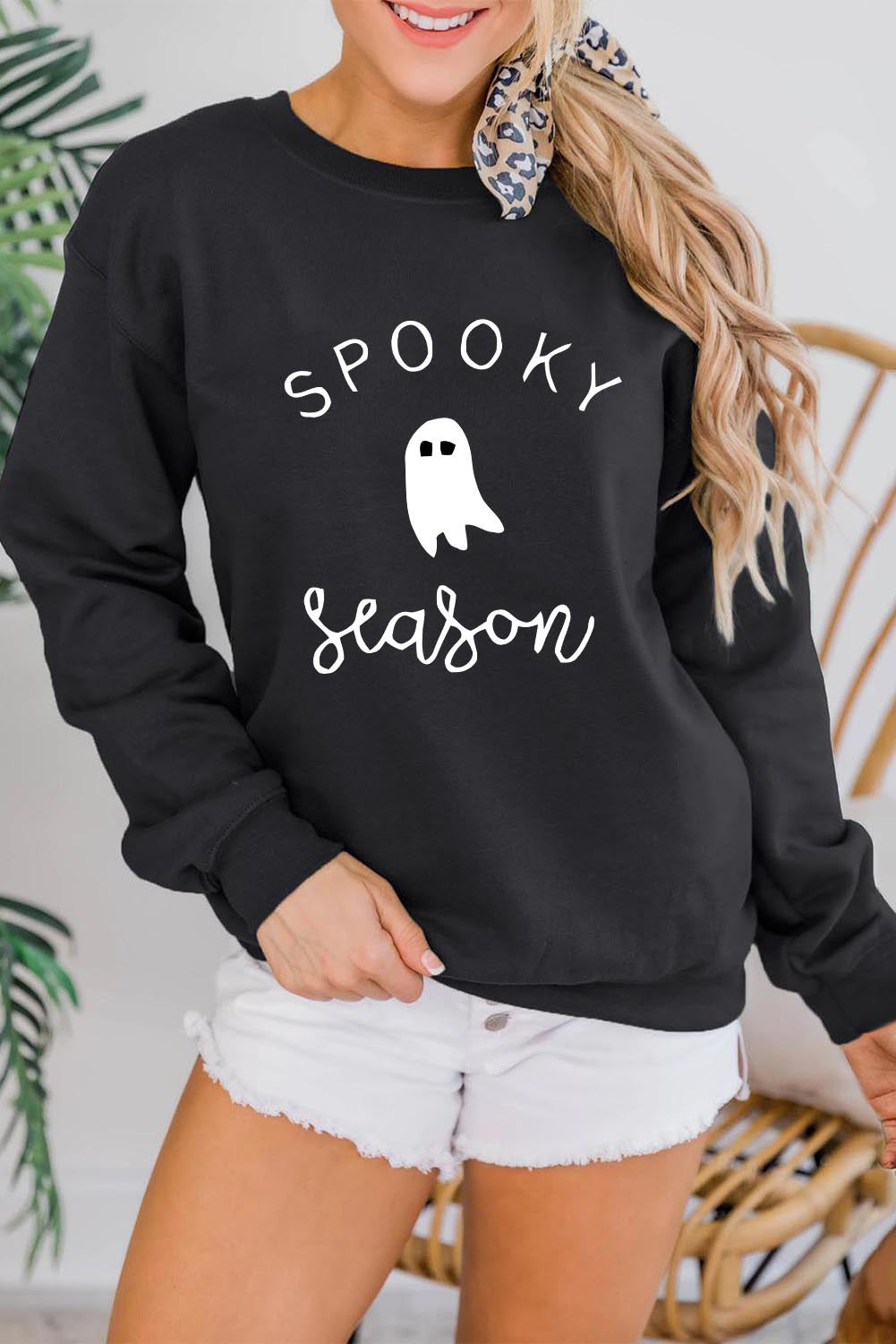  "SPOOKY" Season Ghost Graphic Sweatshirt
