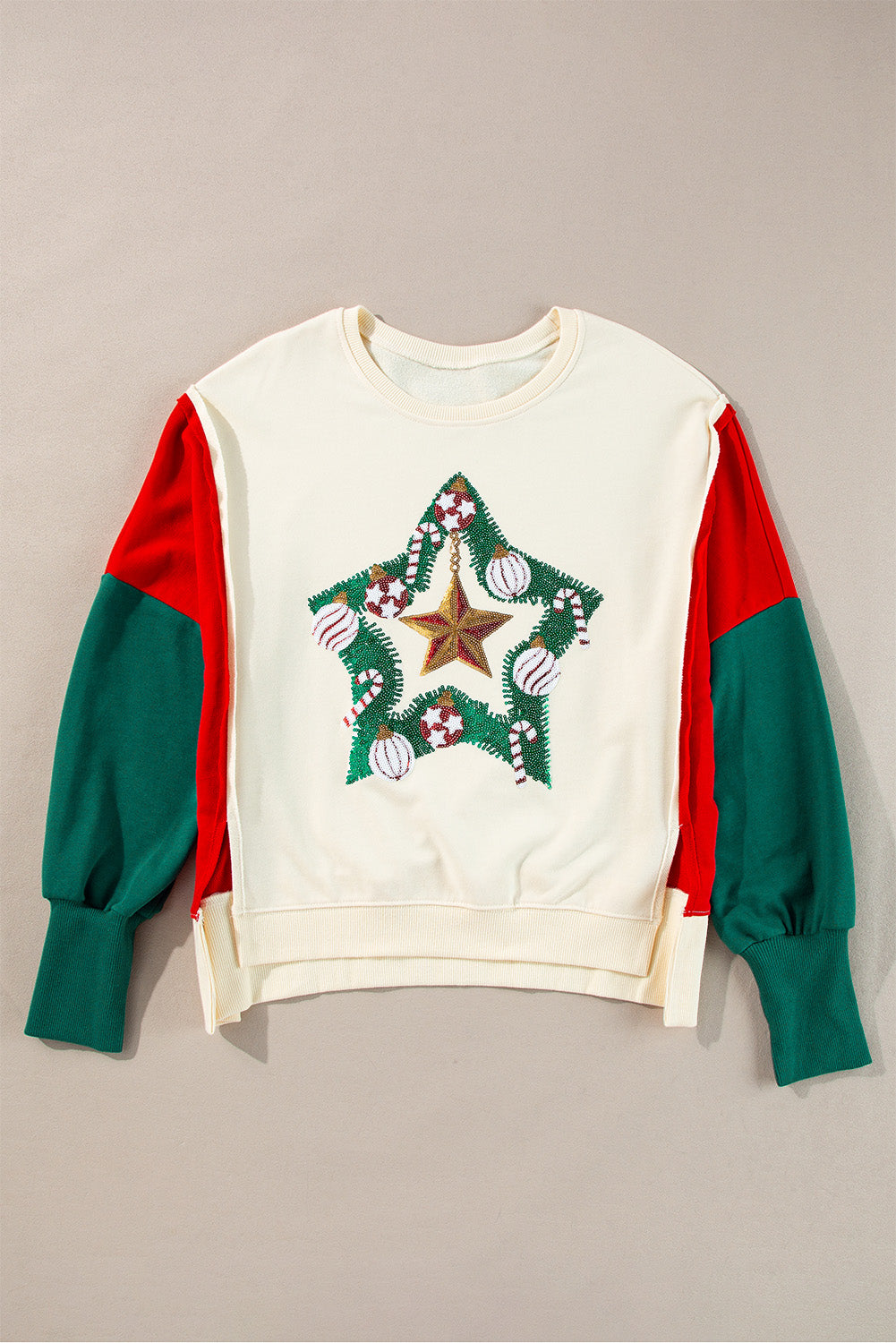 Sassy Christmas Star Wreath Ornament Sequins Sweatshirt