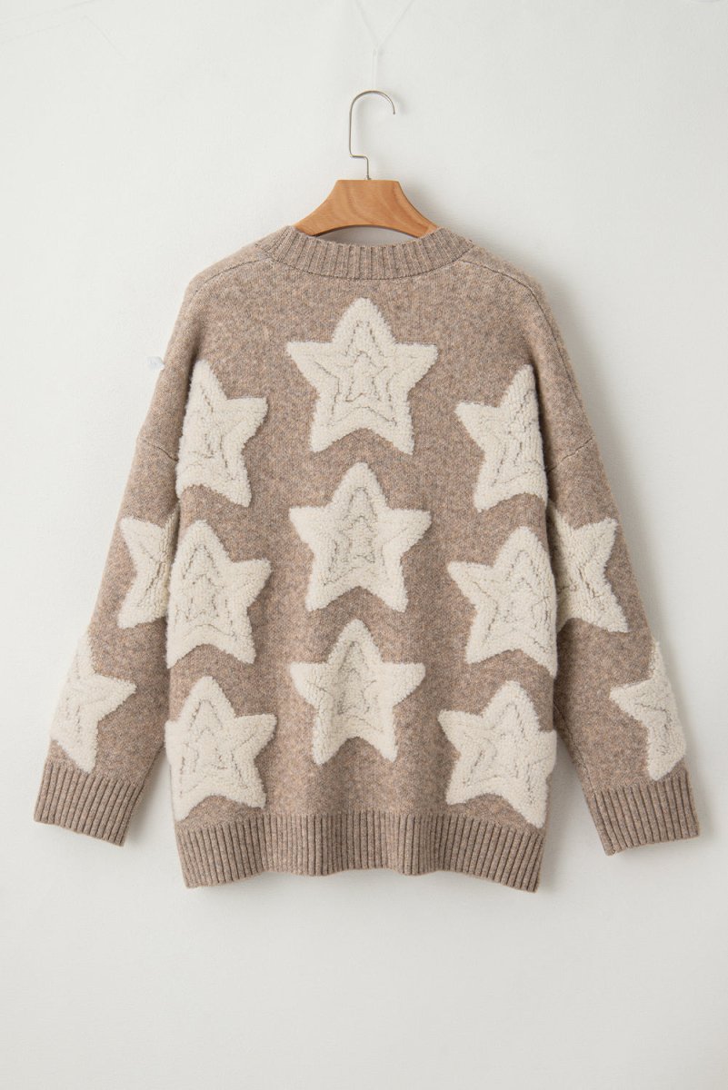 Debra Tan Sherpa Star Sweater Cardigan - Klazzi Fashion Boutique