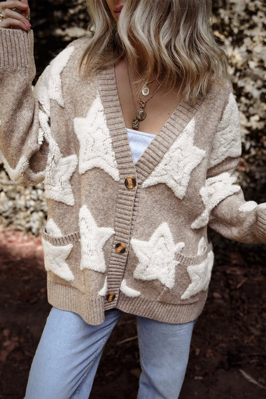 Debra Tan Sherpa Star Sweater Cardigan - Klazzi Fashion Boutique