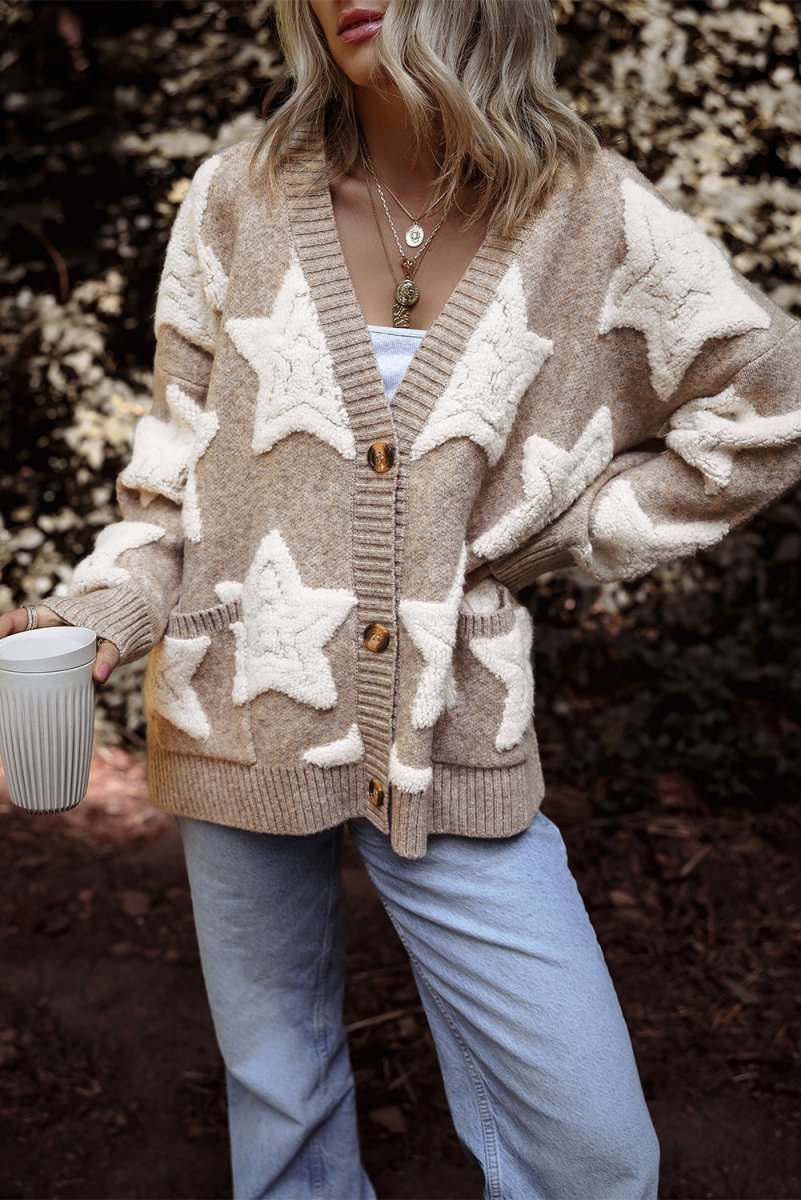 Debra Tan Sherpa Star Sweater Cardigan - Klazzi Fashion Boutique