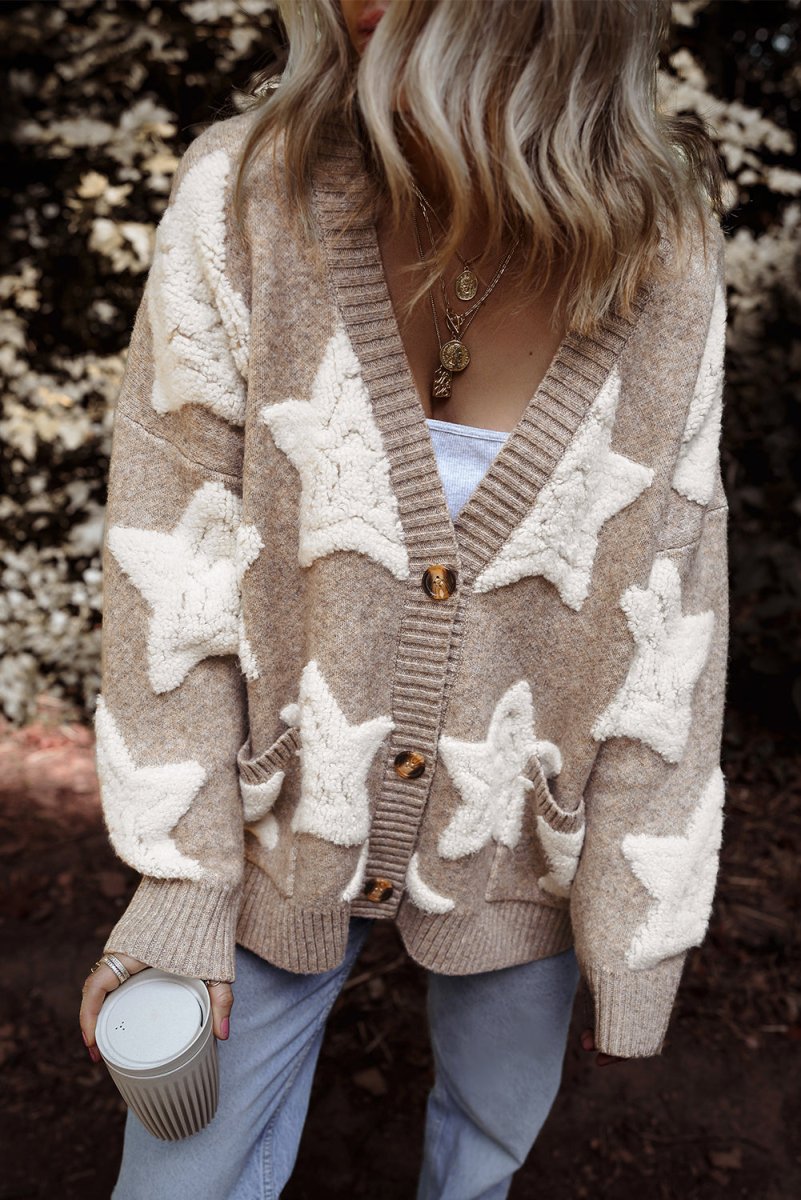 Debra Tan Sherpa Star Sweater Cardigan - Klazzi Fashion Boutique