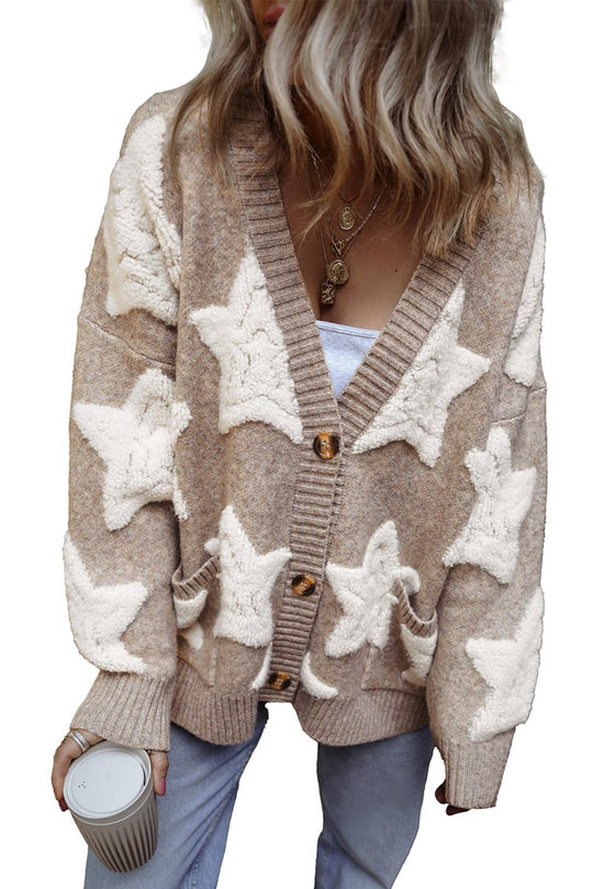 Debra Tan Sherpa Star Sweater Cardigan - Klazzi Fashion Boutique