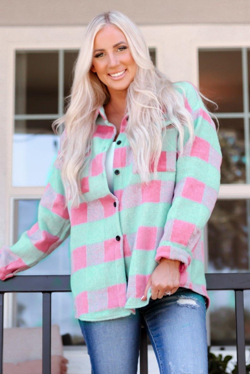 Denise Pink Plaid Oversized Shacket - Klazzi Fashion Boutique