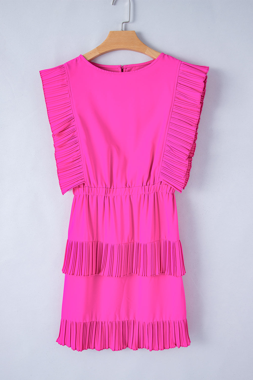 Kendall Pleated Bright Pink Layered Flutter Mini Dress - Klazzi Fashion Boutique