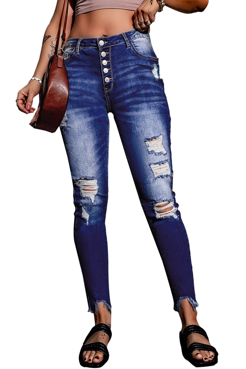 Distressed Ankle Frayed Skinny Denim - Klazzi Fashion Boutique