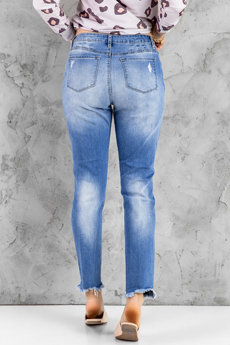 Distressed Ankle Frayed Skinny Denim - Klazzi Fashion Boutique