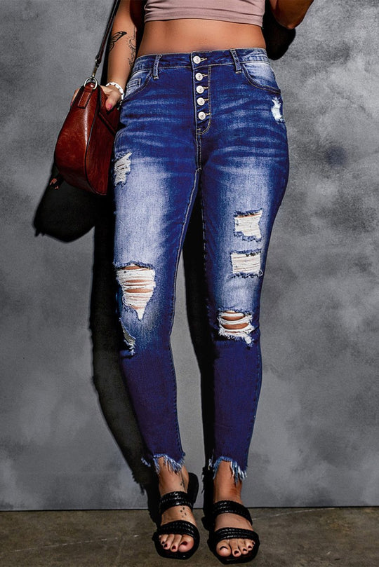 Distressed Ankle Frayed Skinny Denim - Klazzi Fashion Boutique