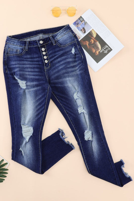 Distressed Ankle Frayed Skinny Denim - Klazzi Fashion Boutique