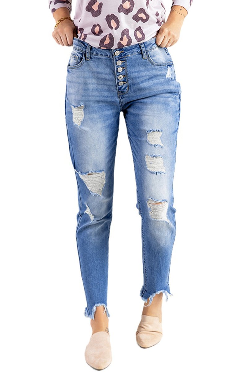 Distressed Ankle Frayed Skinny Denim - Klazzi Fashion Boutique