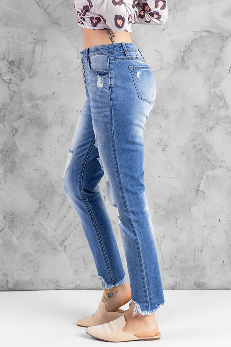 Distressed Ankle Frayed Skinny Denim - Klazzi Fashion Boutique