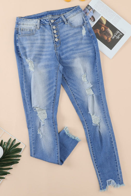 Distressed Ankle Frayed Skinny Denim - Klazzi Fashion Boutique