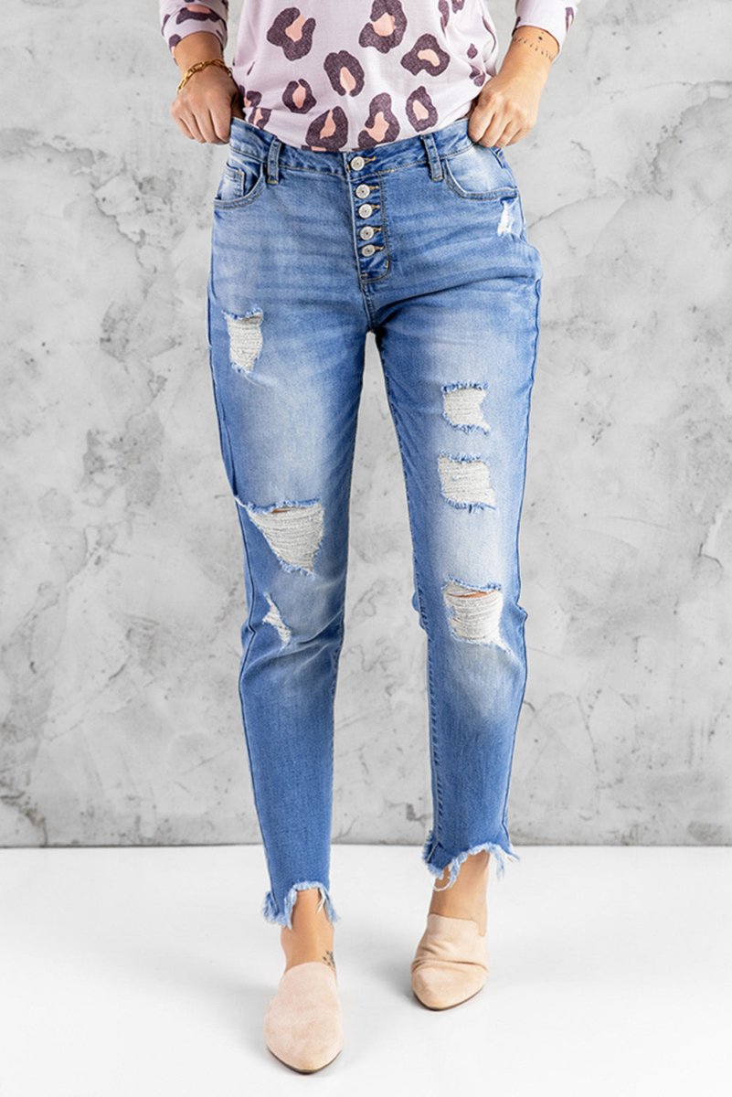 Distressed Ankle Frayed Skinny Denim - Klazzi Fashion Boutique