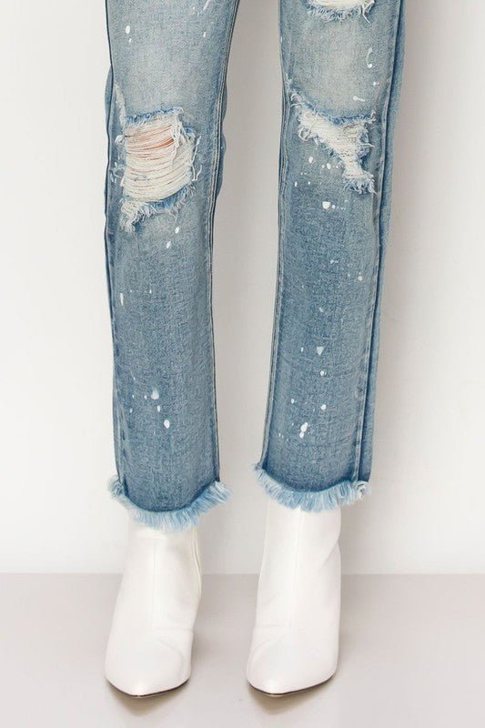 DISTRESSED FRAYED STRAIGHT LEG DENIM - Klazzi Fashion Boutique