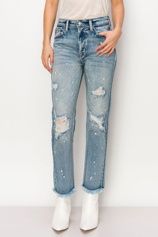 DISTRESSED FRAYED STRAIGHT LEG DENIM - Klazzi Fashion Boutique