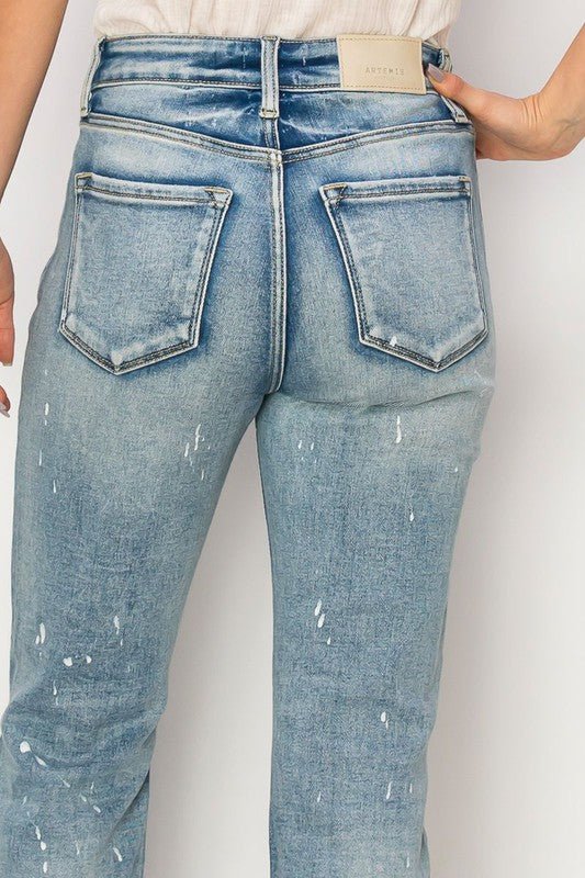 DISTRESSED FRAYED STRAIGHT LEG DENIM - Klazzi Fashion Boutique