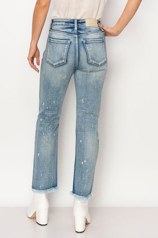 DISTRESSED FRAYED STRAIGHT LEG DENIM - Klazzi Fashion Boutique