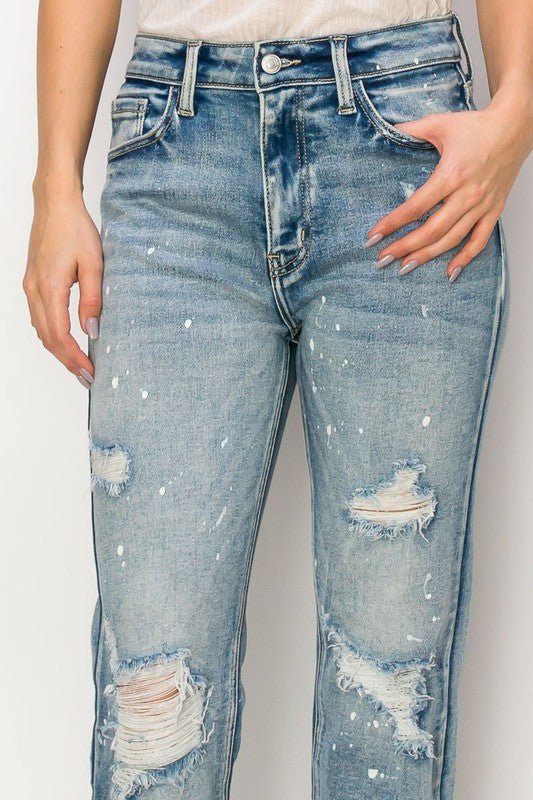 DISTRESSED FRAYED STRAIGHT LEG DENIM - Klazzi Fashion Boutique