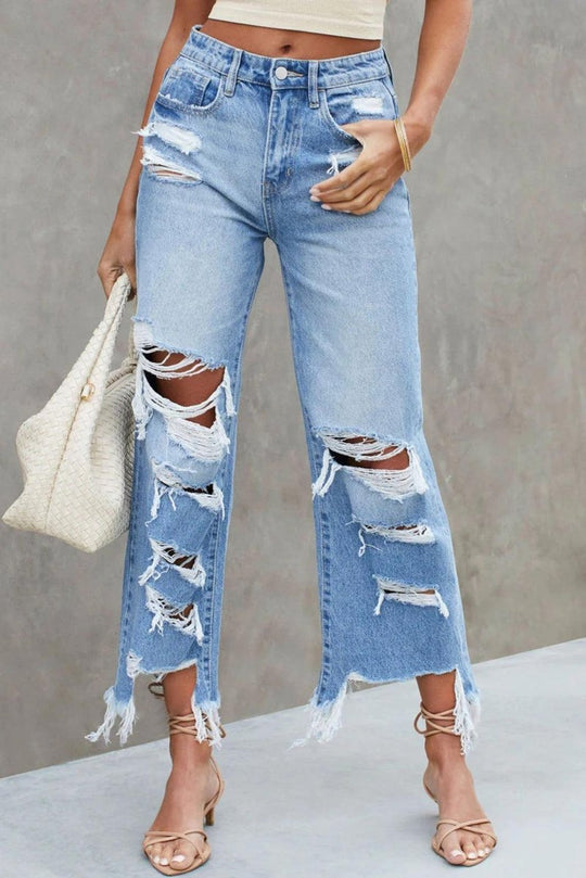 Distressed Heavy Destroyed Denim Jeans - Klazzi Fashion Boutique