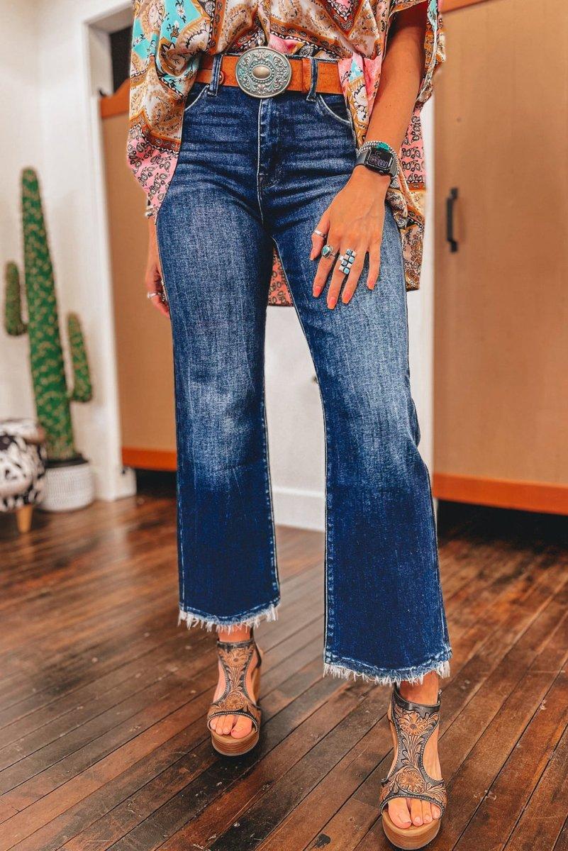 Distressed High Waist Flared Jeans - Klazzi Fashion Boutique