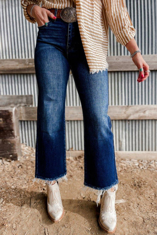 Distressed High Waist Flared Jeans - Klazzi Fashion Boutique