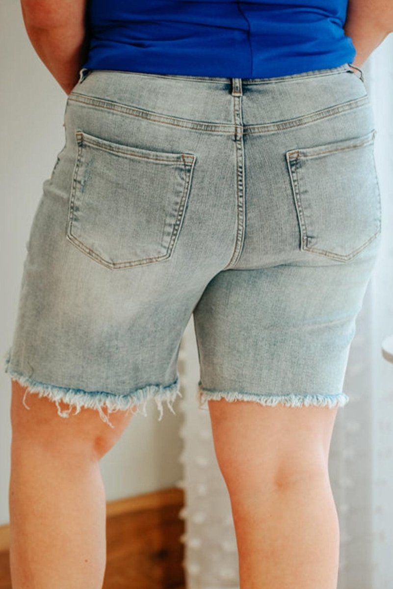 Distressed Plus Size Rolled Denim Shorts - Klazzi Fashion Boutique