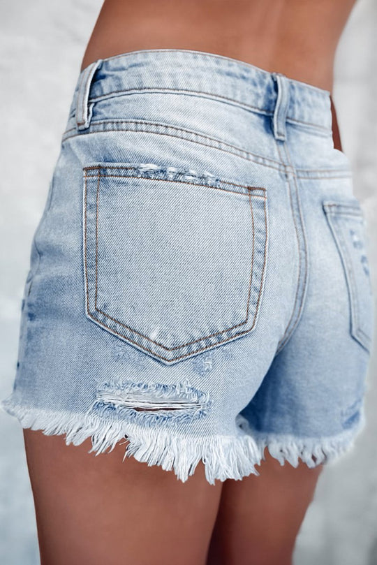 Distressed Ripped High Waist Denim Shorts - Klazzi Fashion Boutique