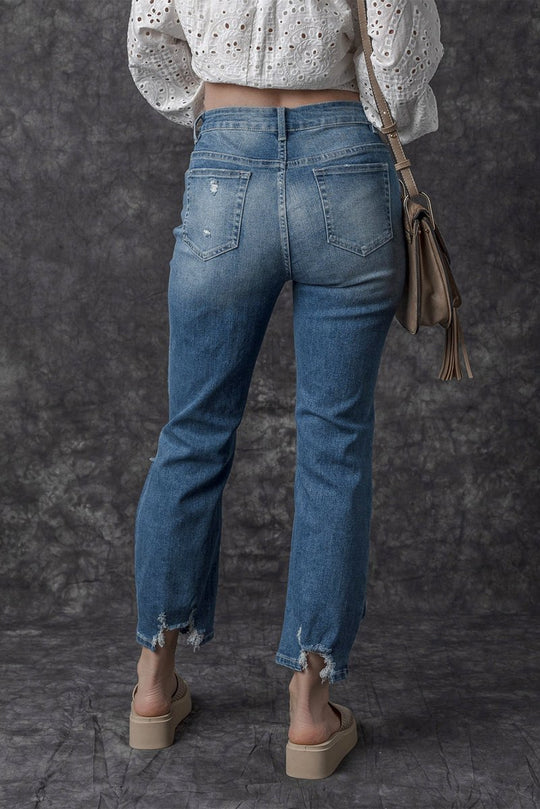 Distressed Ripped Knee Hole Denim - Klazzi Fashion Boutique