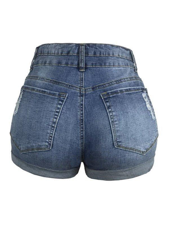 Distressed Rolled Edge Denim Shorts - Klazzi Fashion Boutique