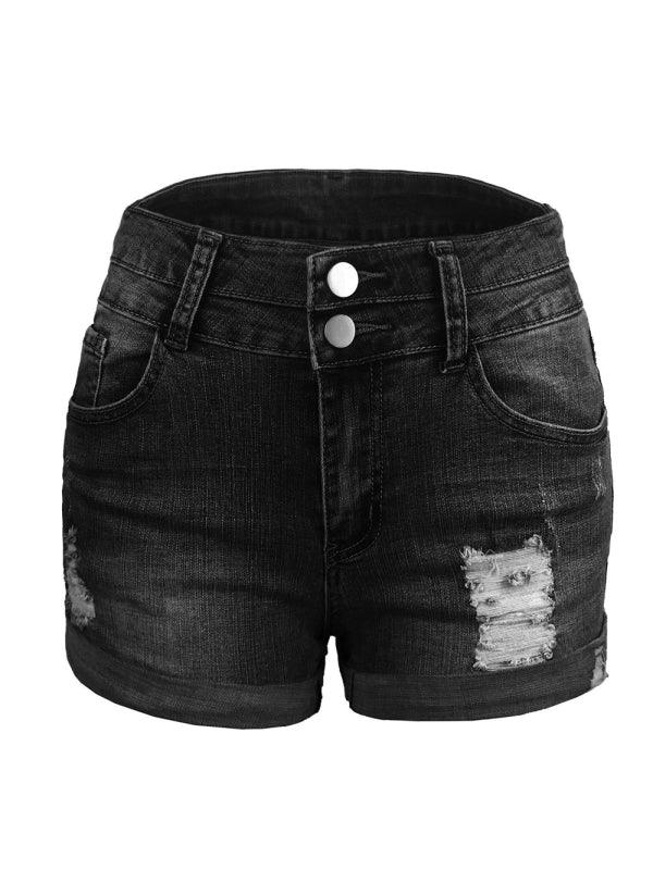 Distressed Rolled Edge Denim Shorts - Klazzi Fashion Boutique