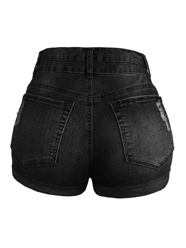 Distressed Rolled Edge Denim Shorts - Klazzi Fashion Boutique