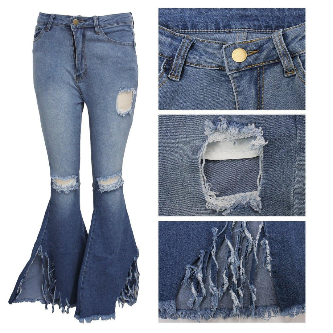 Distressed Shredded Wide Leg Denim - Klazzi Fashion Boutique