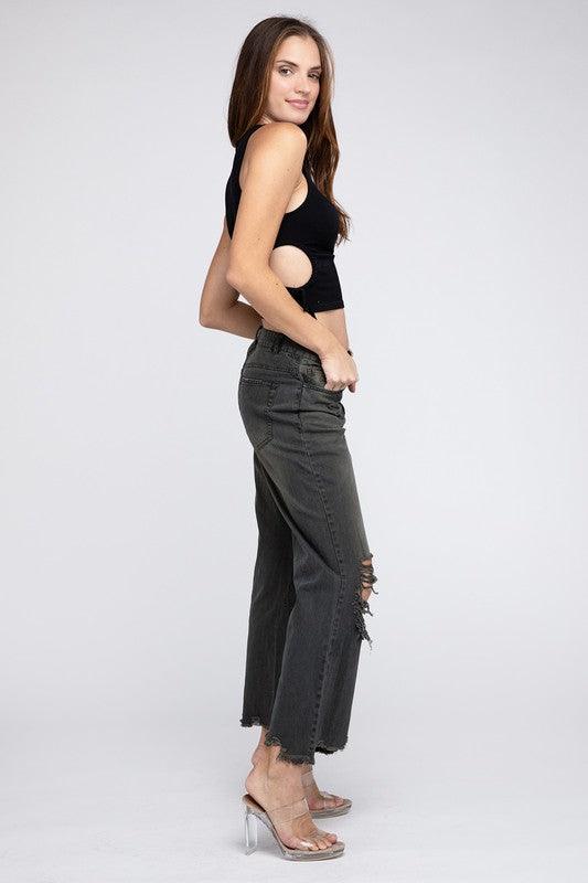 Distressed Vintage Washed Wide Leg Pants - Klazzi Fashion Boutique