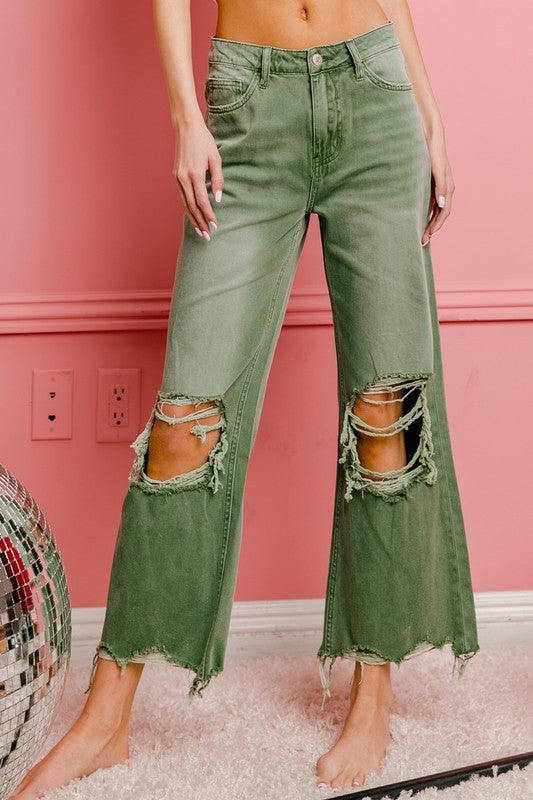 Distressed Vintage Washed Wide Leg Pants - Klazzi Fashion Boutique