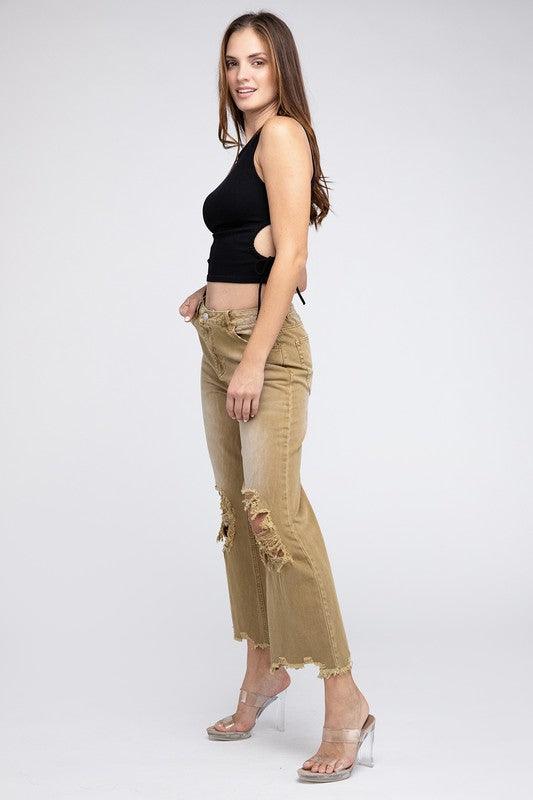 Distressed Vintage Washed Wide Leg Pants - Klazzi Fashion Boutique