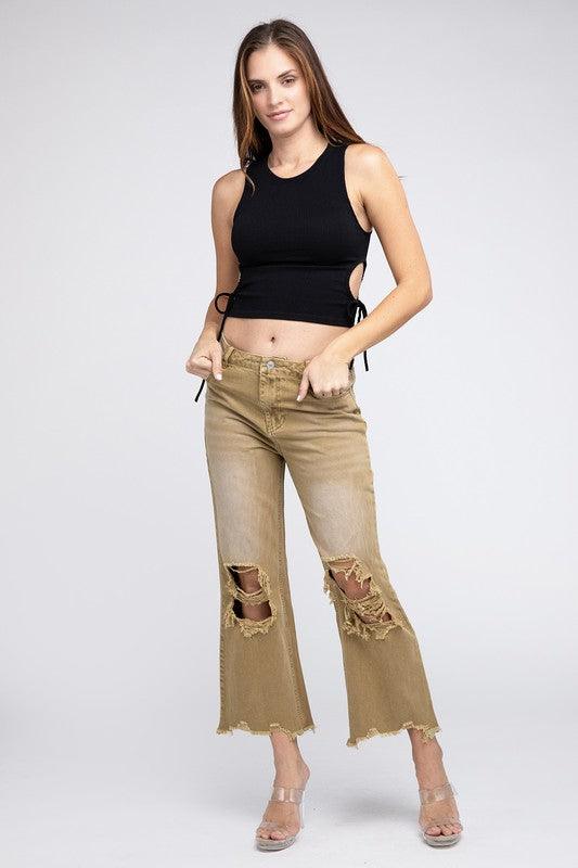 Distressed Vintage Washed Wide Leg Pants - Klazzi Fashion Boutique