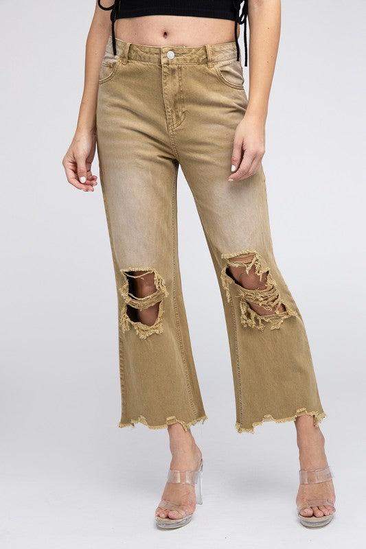 Distressed Vintage Washed Wide Leg Pants - Klazzi Fashion Boutique