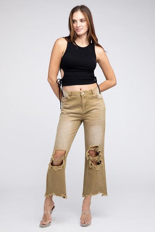 Distressed Vintage Washed Wide Leg Pants - Klazzi Fashion Boutique