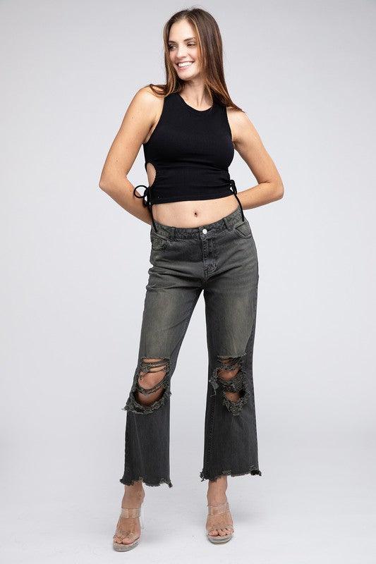 Distressed Vintage Washed Wide Leg Pants - Klazzi Fashion Boutique