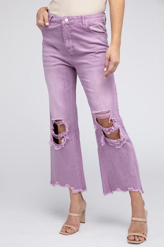 Distressed Vintage Washed Wide Leg Pants - Klazzi Fashion Boutique