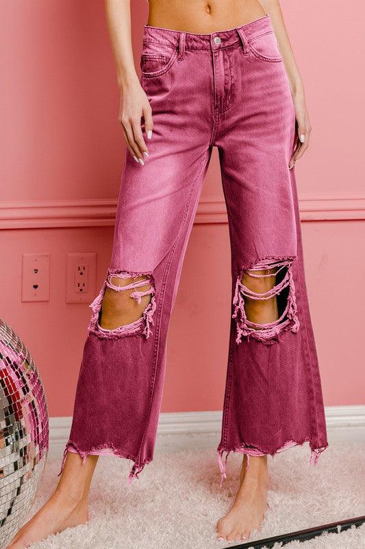 Distressed Vintage Washed Wide Leg Pants - Klazzi Fashion Boutique