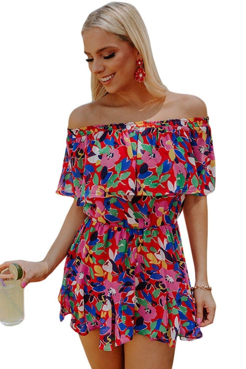 Donna Off Shoulder Ruffle Romper Set - Klazzi Fashion Boutique