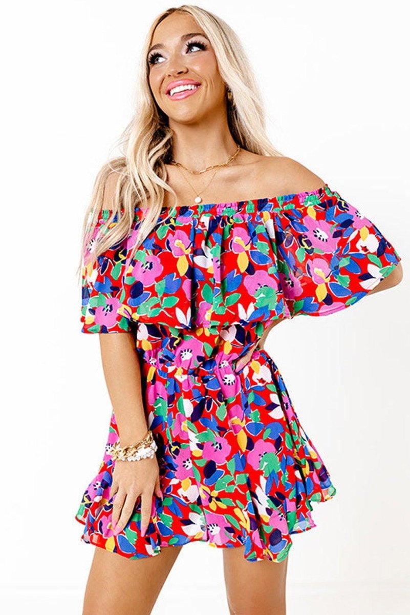 Donna Off Shoulder Ruffle Romper Set - Klazzi Fashion Boutique