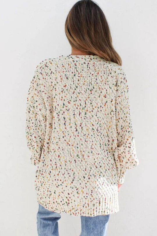 Dotted Multicolor Cream Knit Long Sleeve Cardigan - Klazzi Fashion Boutique