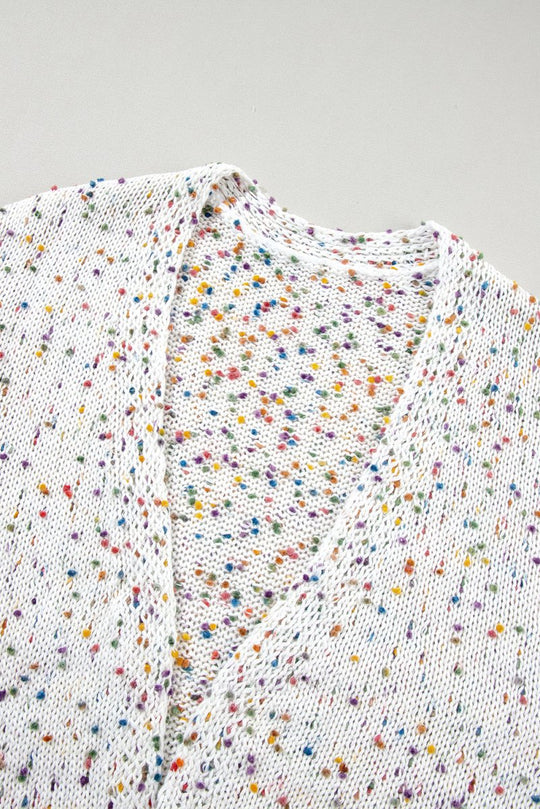 Dotted Multicolor Cream Knit Long Sleeve Cardigan - Klazzi Fashion Boutique