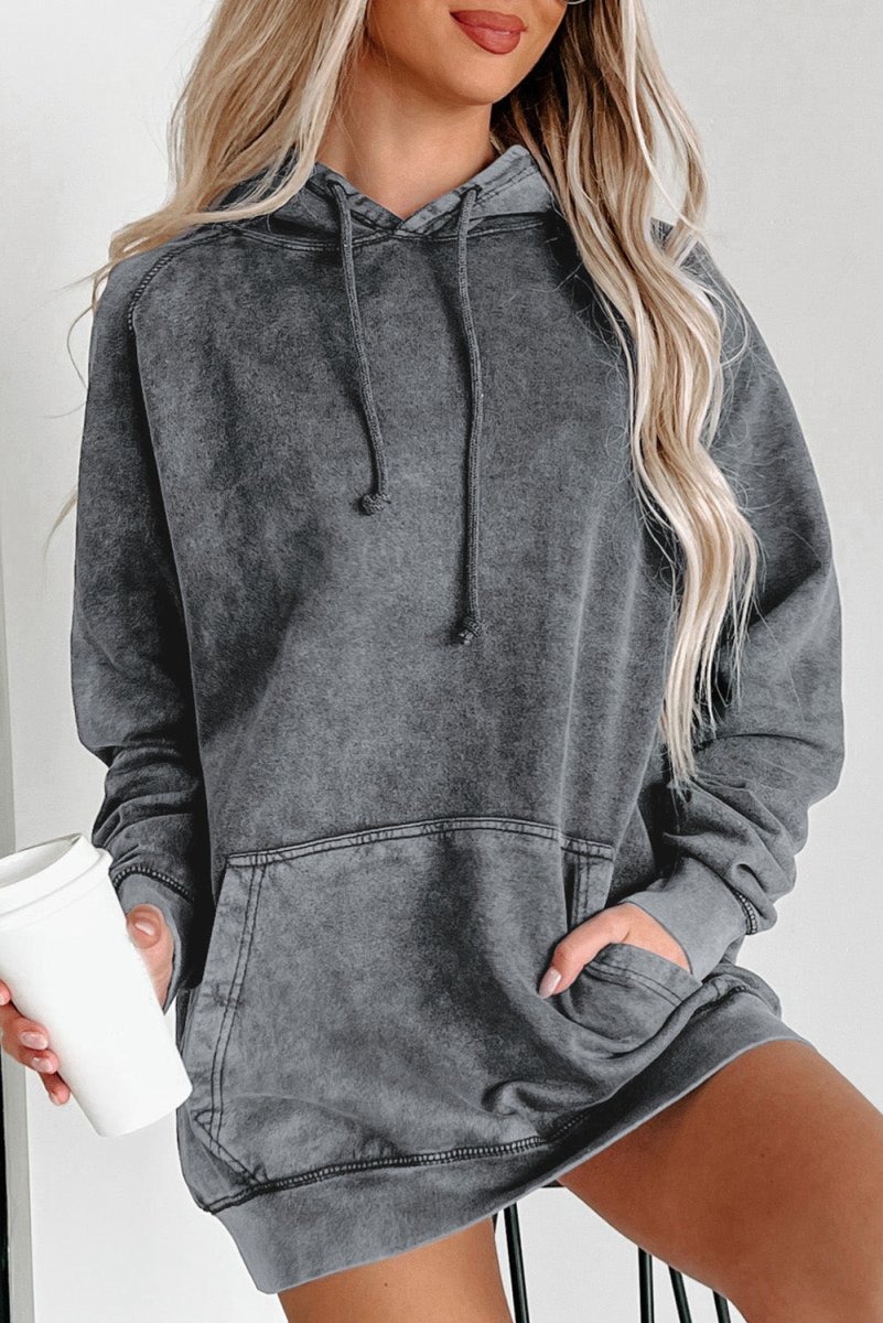 Drawstring Mineral Wash Pullover Hoodie - Klazzi Fashion Boutique