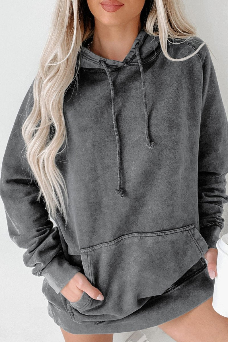 Drawstring Mineral Wash Pullover Hoodie - Klazzi Fashion Boutique