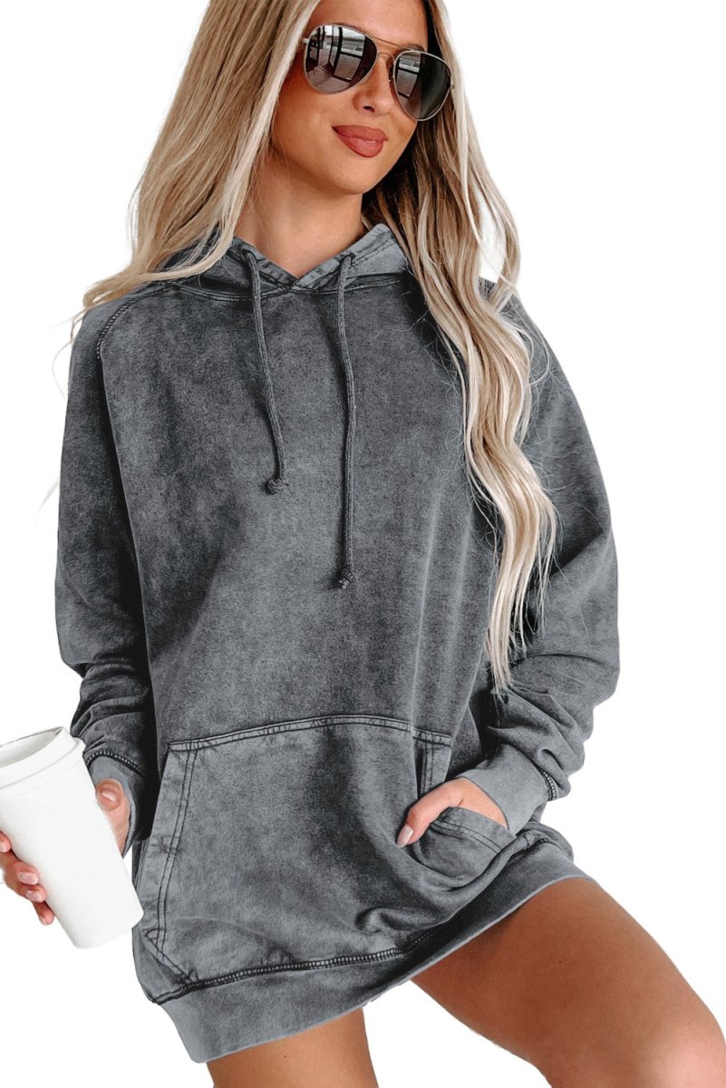 Drawstring Mineral Wash Pullover Hoodie - Klazzi Fashion Boutique