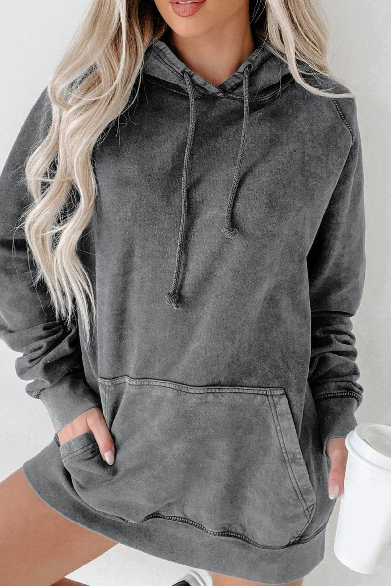 Drawstring Mineral Wash Pullover Hoodie - Klazzi Fashion Boutique