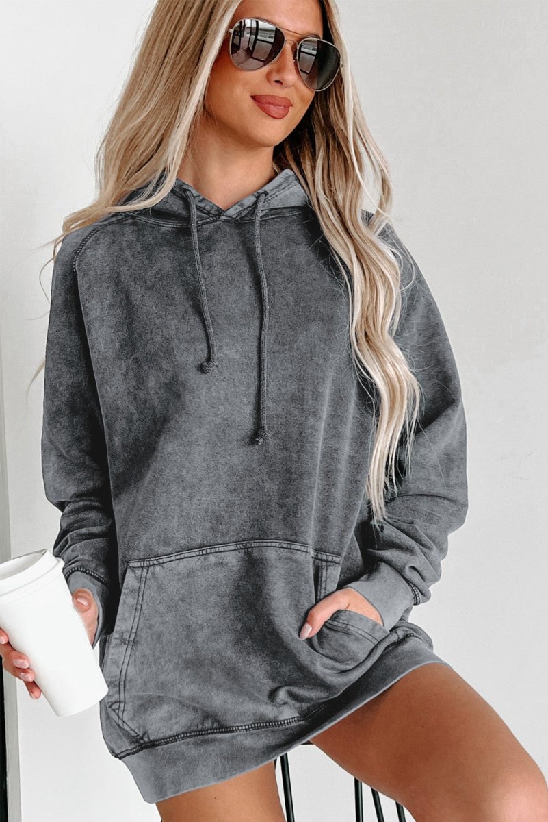 Drawstring Mineral Wash Pullover Hoodie - Klazzi Fashion Boutique